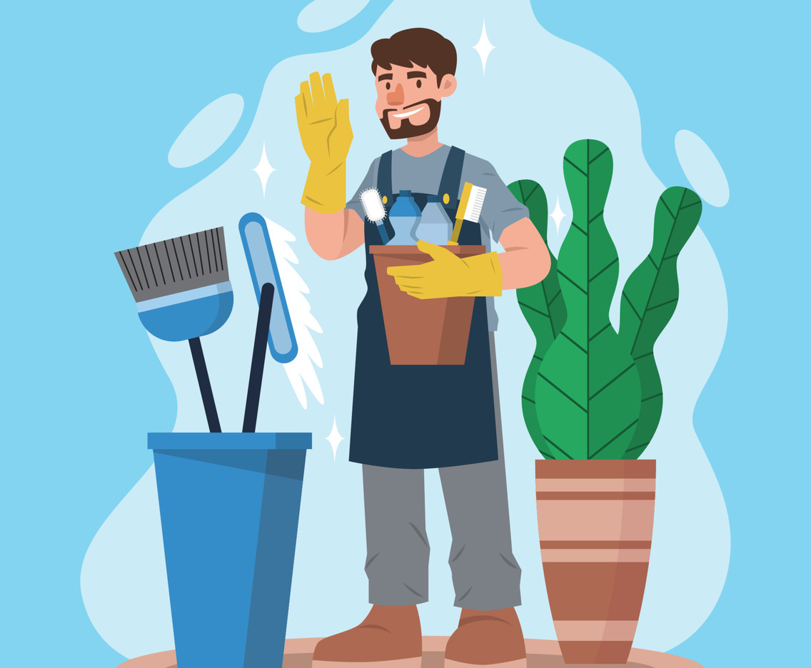 Character Man Spring Cleaning
