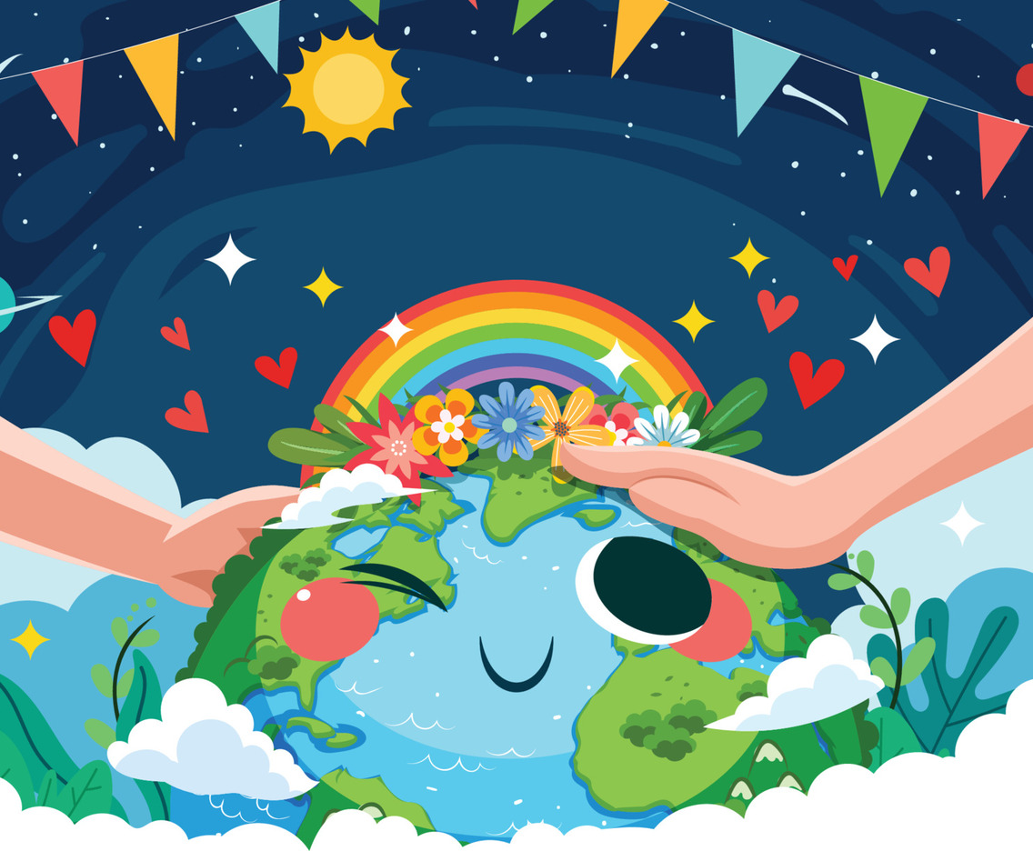 Earth Day Concept Background with Cute Cartoon Earth