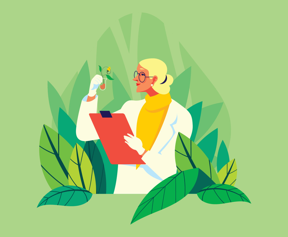 Botanist With Her Experiment Plant