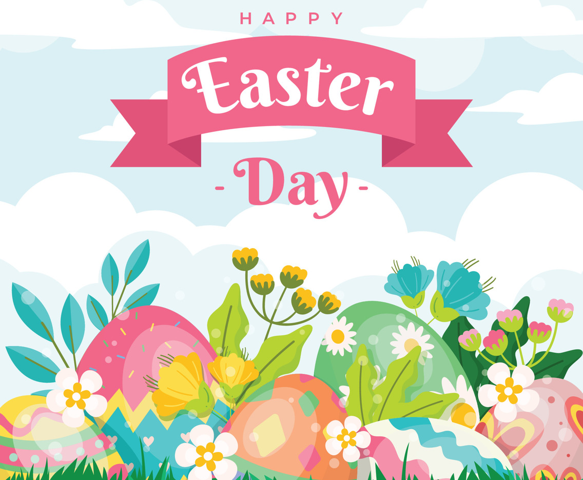 Cute Flat Easter Egg with Grass and Sky Theme