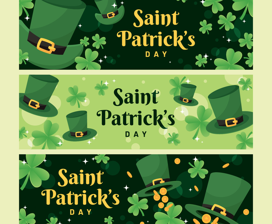 Set of Banner with Hat and Clover for Saint Patrick's Day Celebration