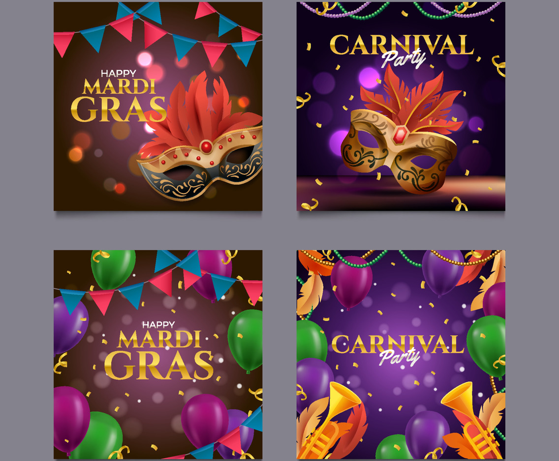 Set of Mardi Gras Social Media