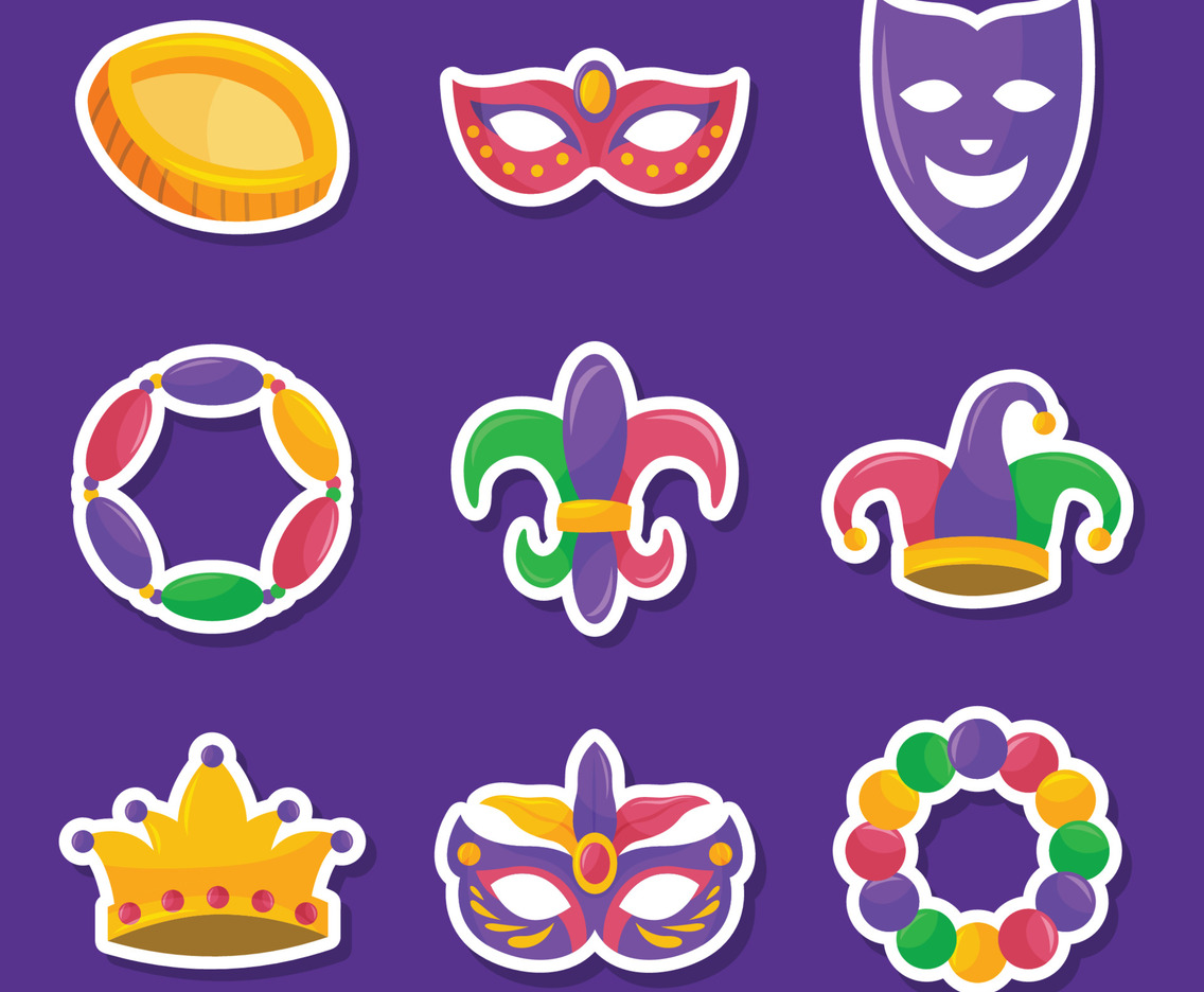 Mardi Gras Mask and Beads Sticker