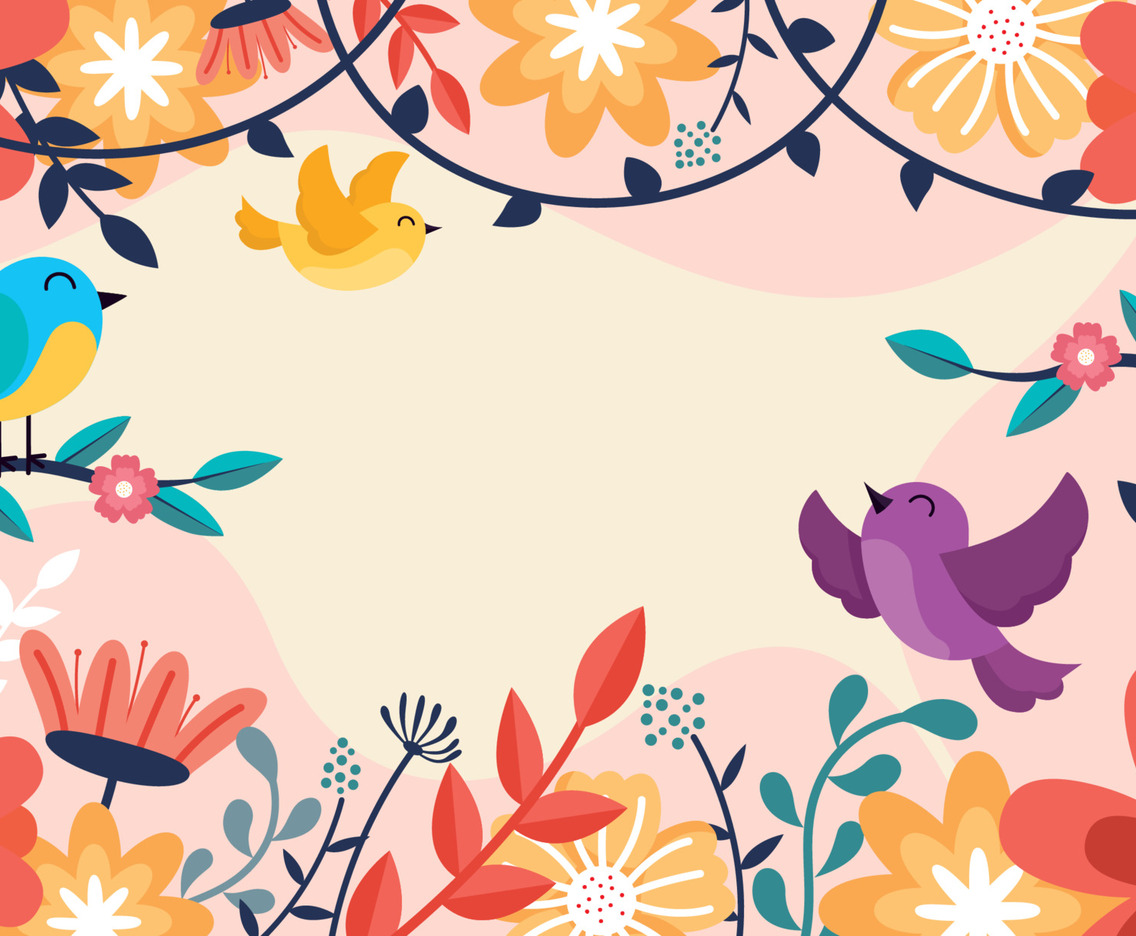 Hello Spring with Cute Birds Background