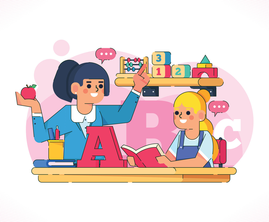 Kindergarten Teacher Teaches Her Student
