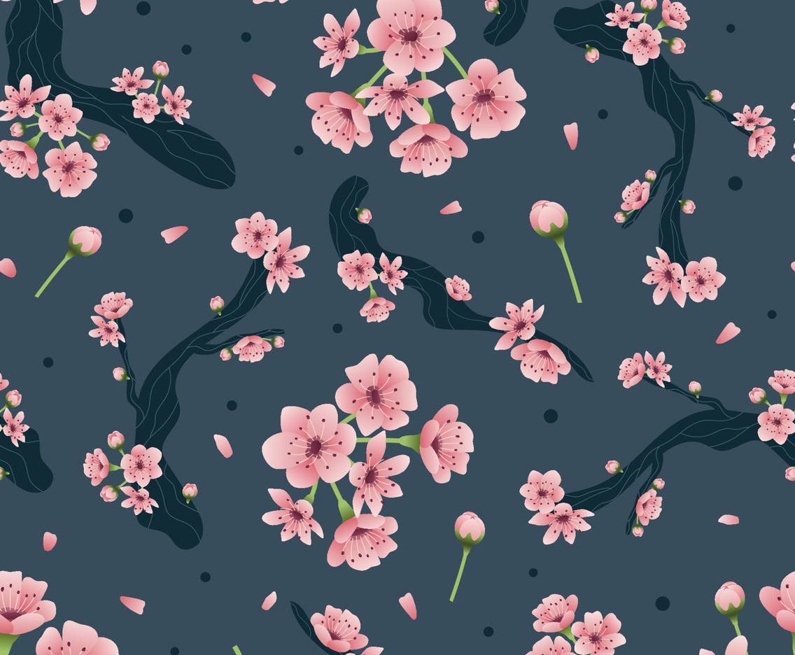 Cherry Blossom Spring Floral Seamless Pattern