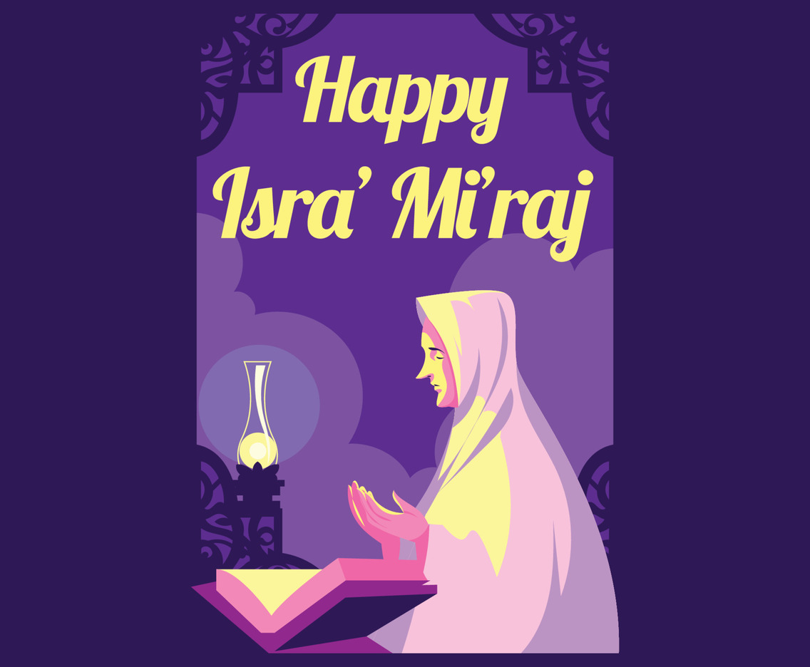 Muslim Woman Praying in Isra' Mi'raj Night