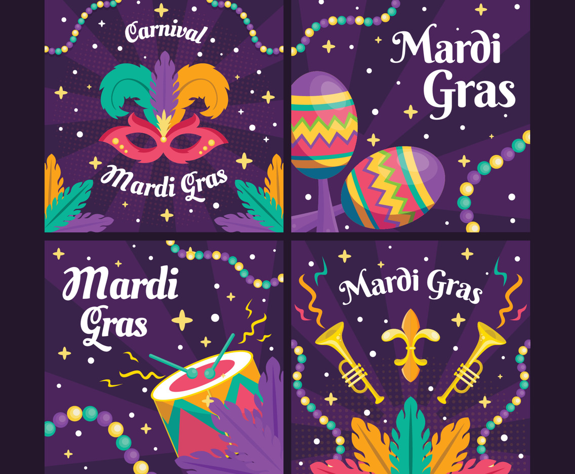 Cute Flat Social Media Mardi Gras Template