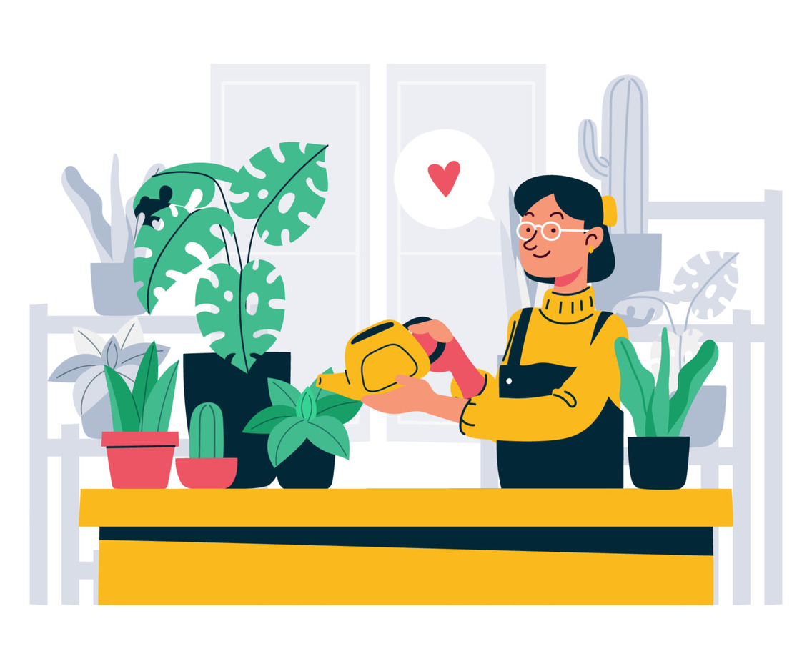 Woman Watering Plants