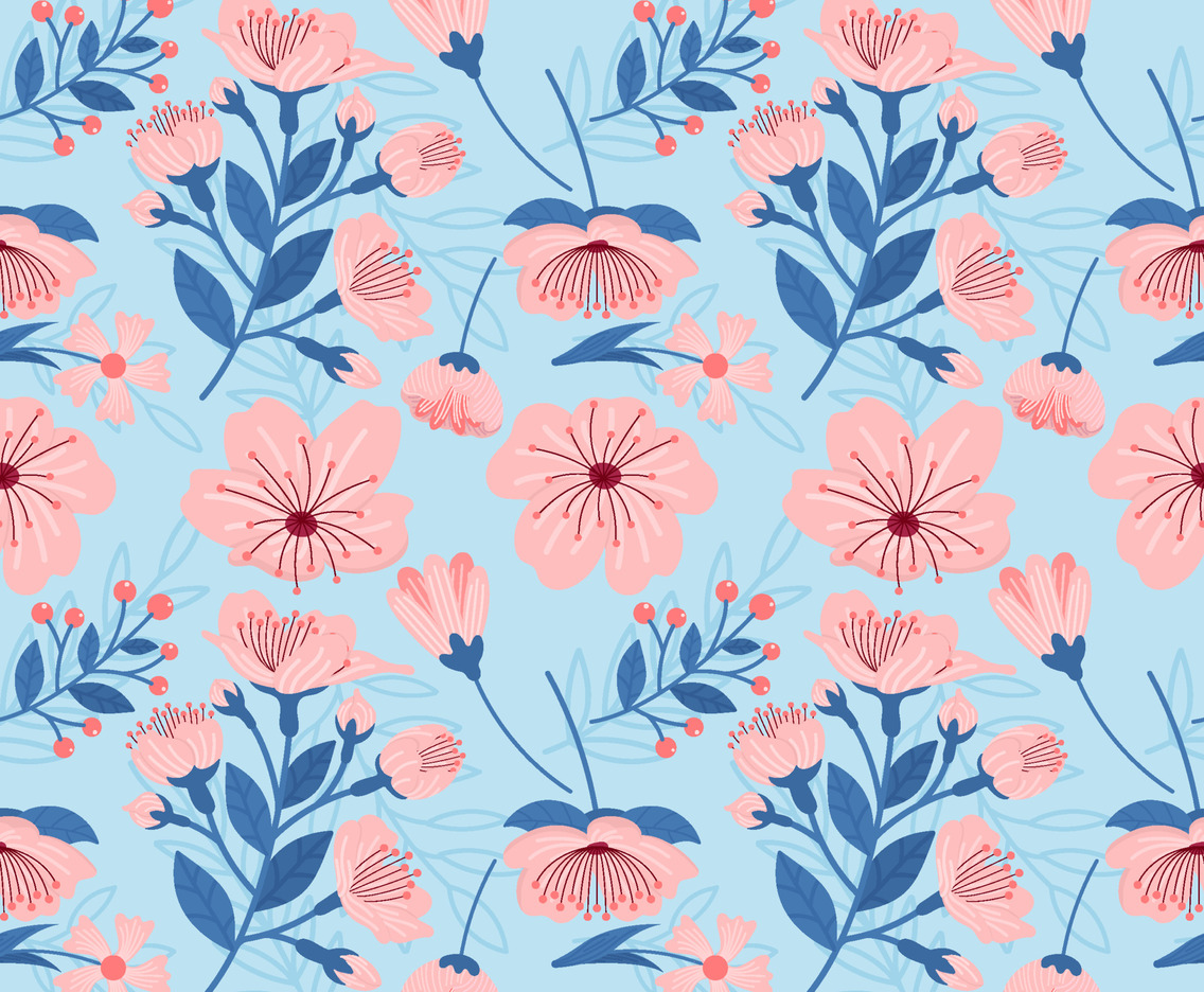 Spring Cherry Blossom Seamless Pattern Background