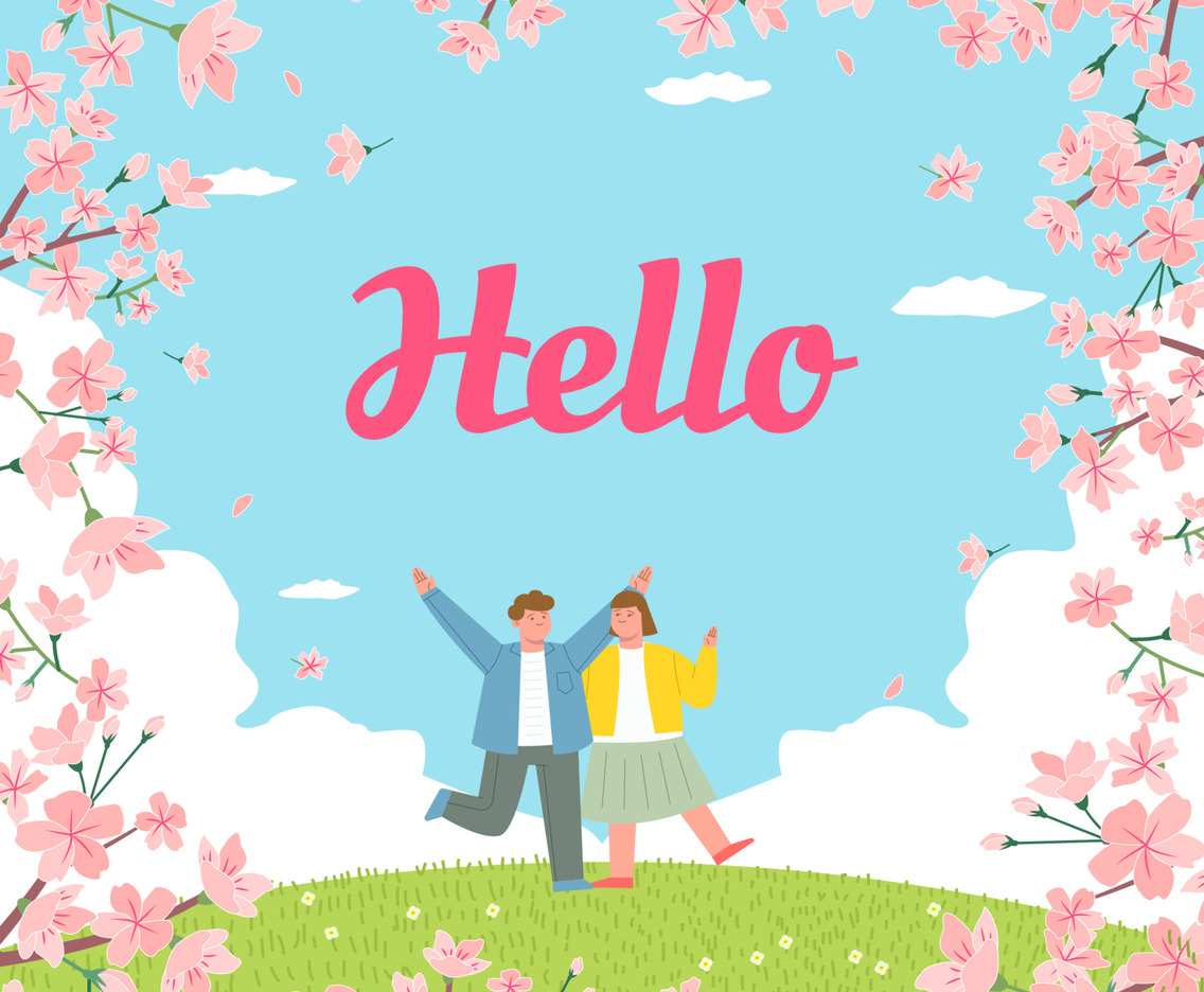 Couple Walk in the Park of Beautiful Cherry Blossom