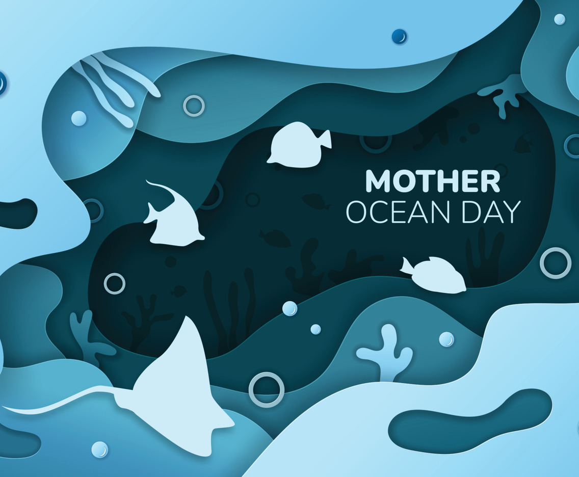 Mother Ocean Day Background with Paper Cut Style