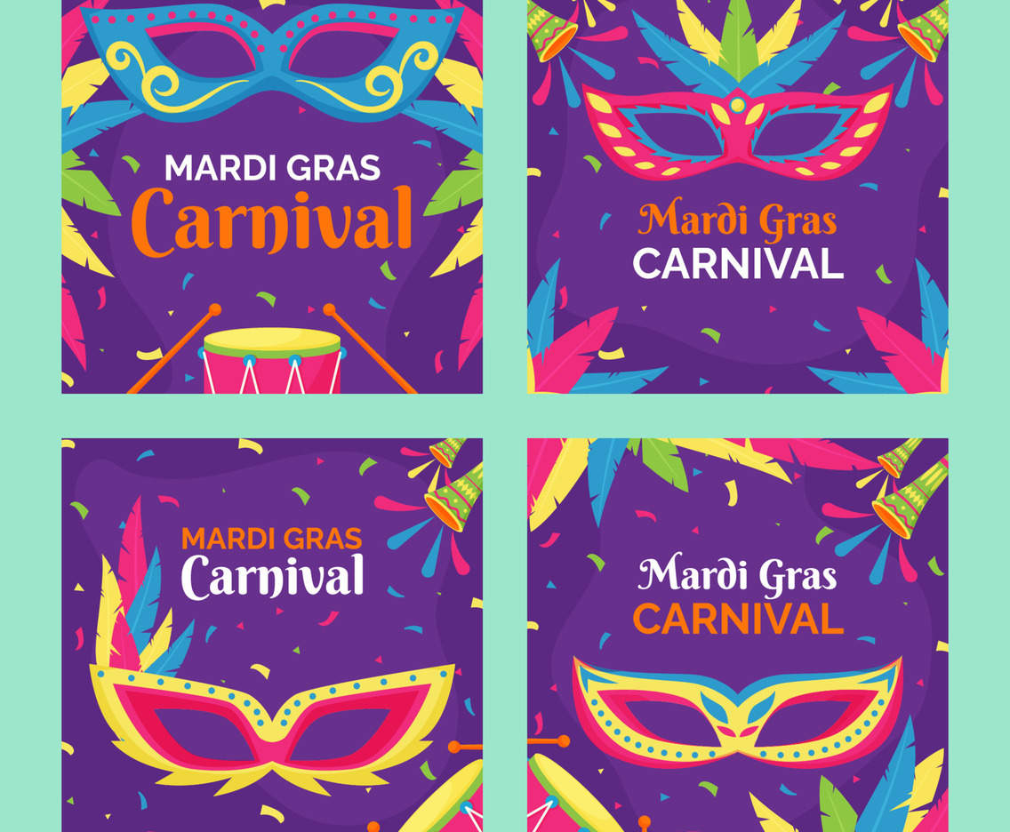 Mardi Gras Carnival Social Media Post template