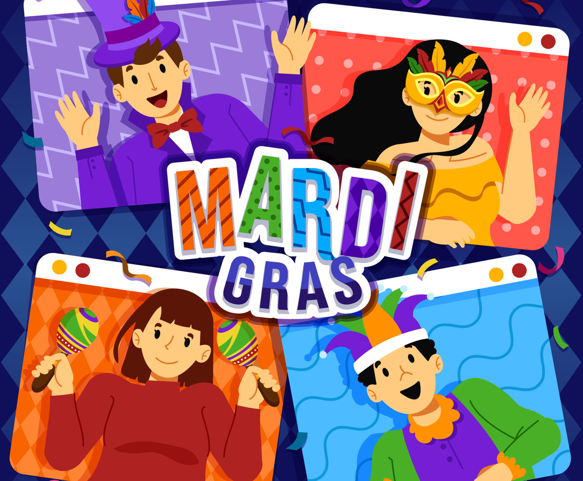 Group Celebration Mardi Gras Carnival with Video Call