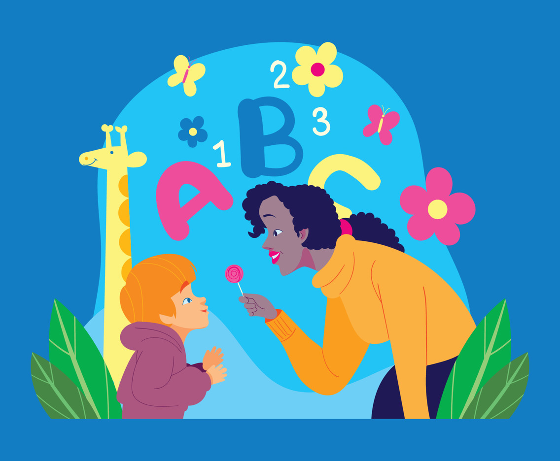 Kindergarten Teacher Give A Lolypop to Her Student