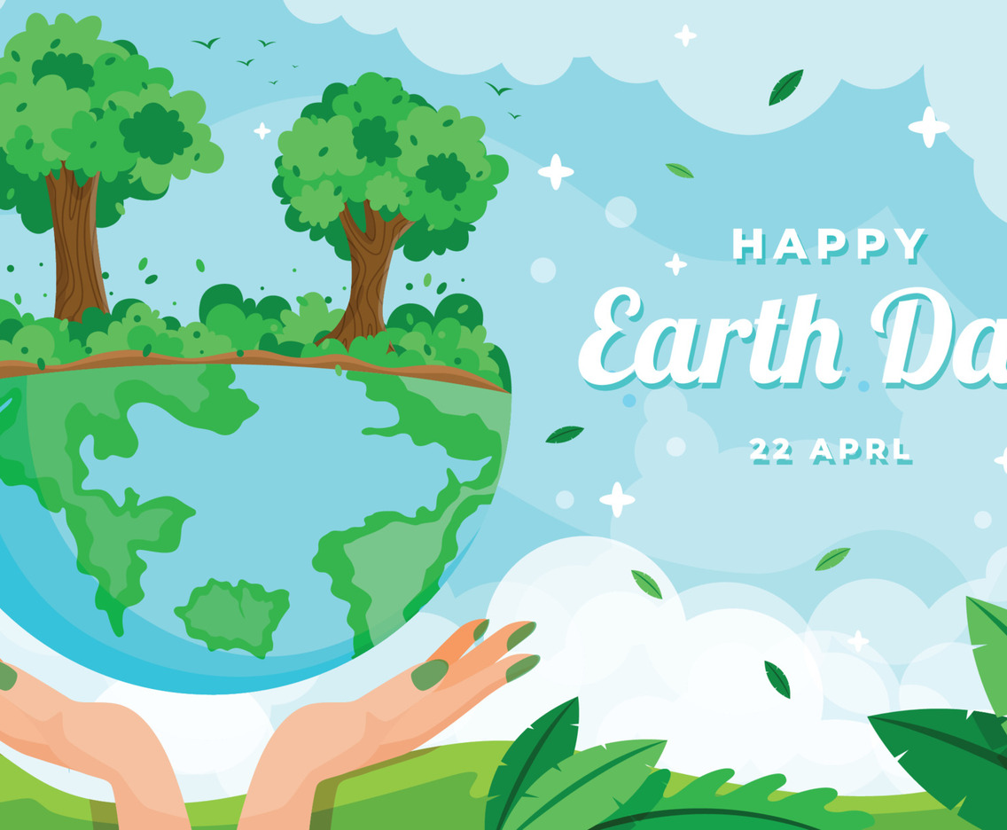 Happy Earth Day with Sky and Leaves Decoration Concept