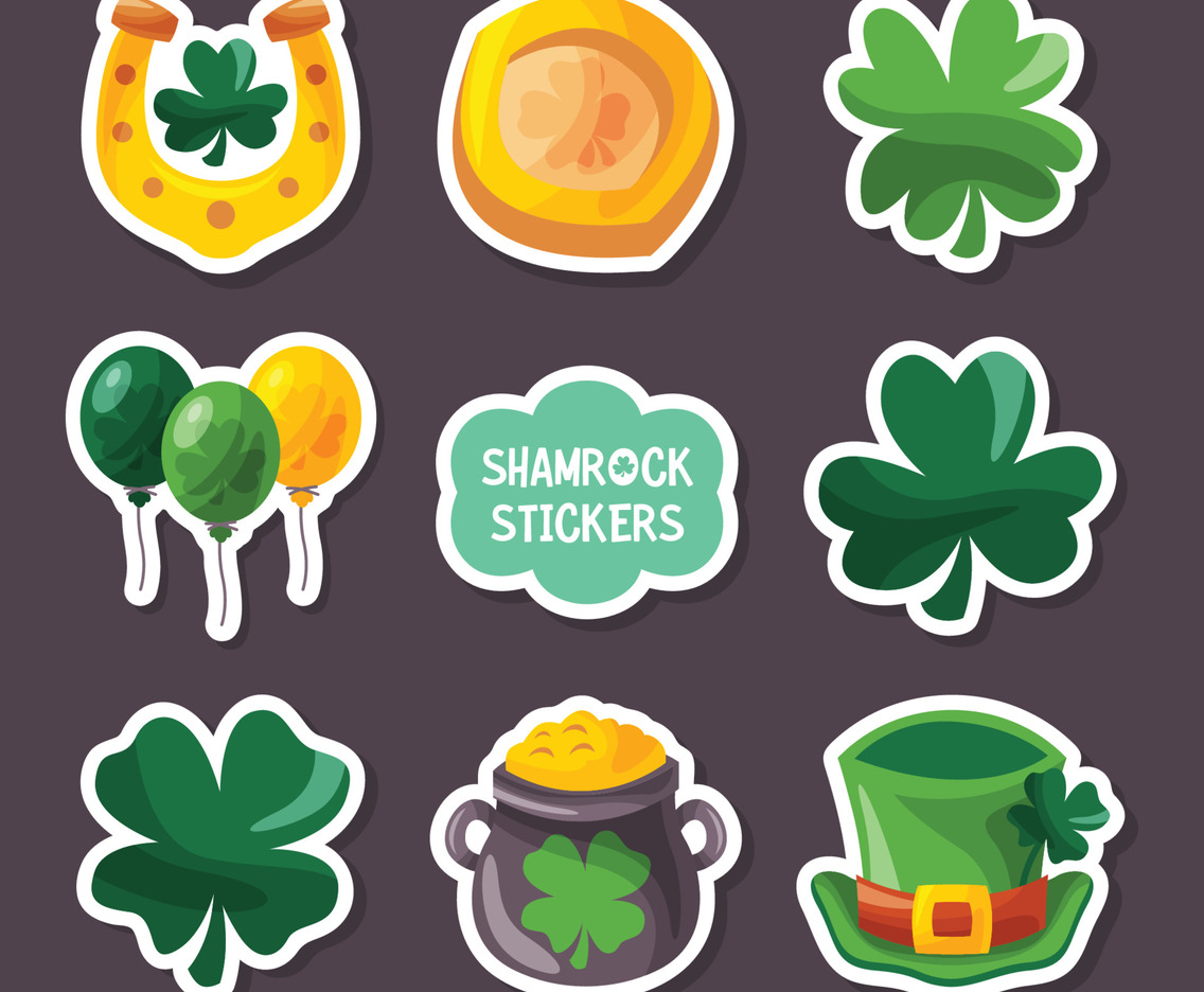 Shamrock Clover Colorful Doodle Stickers Collection