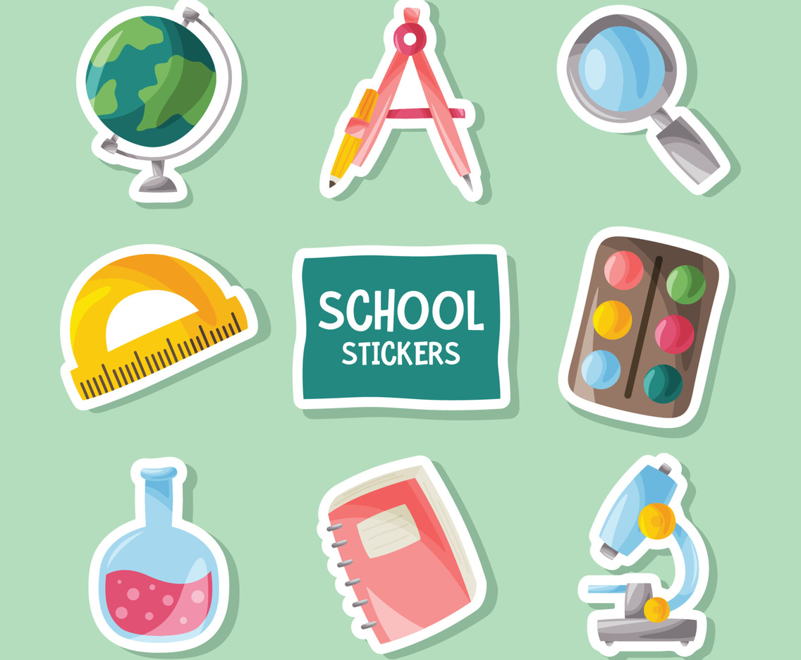 School Element Colorful Doodle Stickers Collection