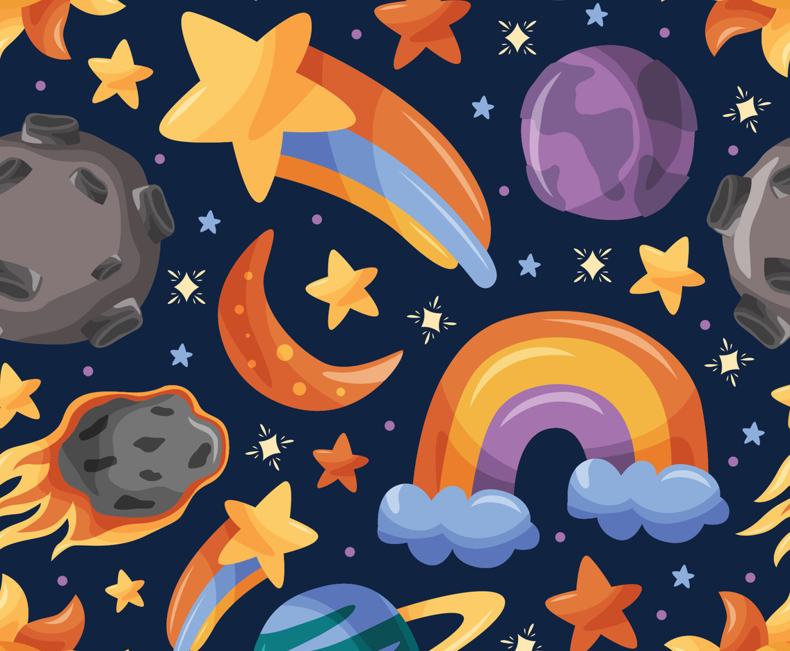 Celestials Bodies Space Object Colorful Doodle Seamless Pattern