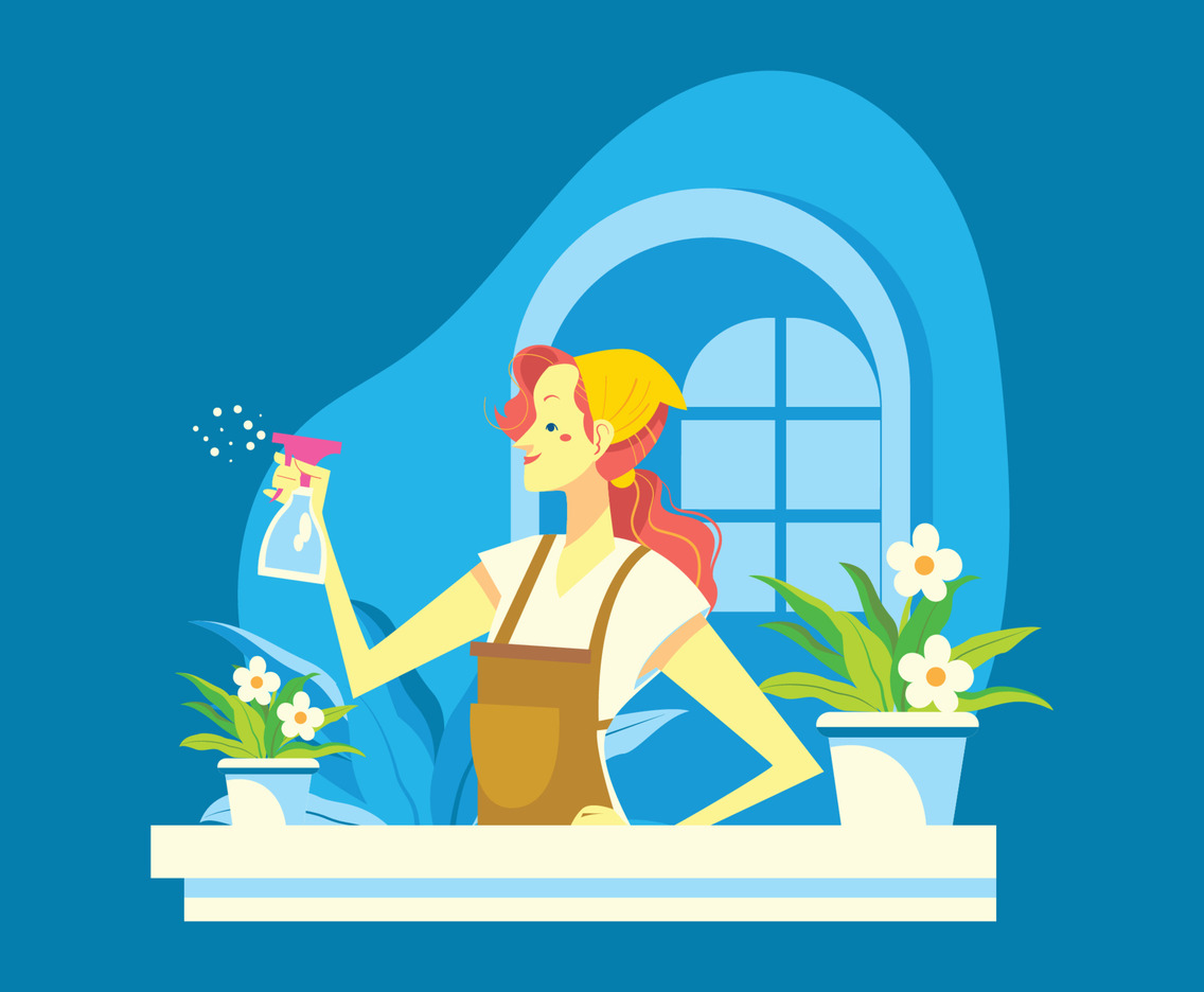 Modern Woman doing Spring Cleaning