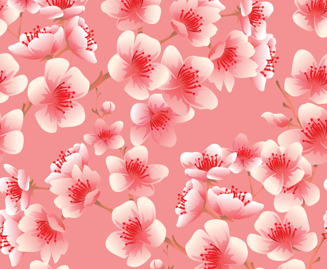 Pink Cherry Blossom Seamless Pattern