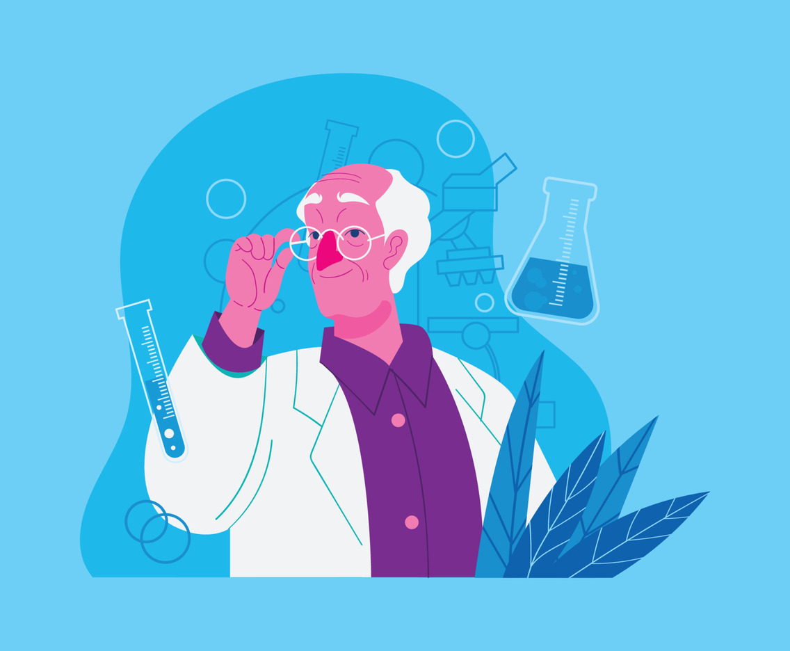 Professor With His Experiment Liquid