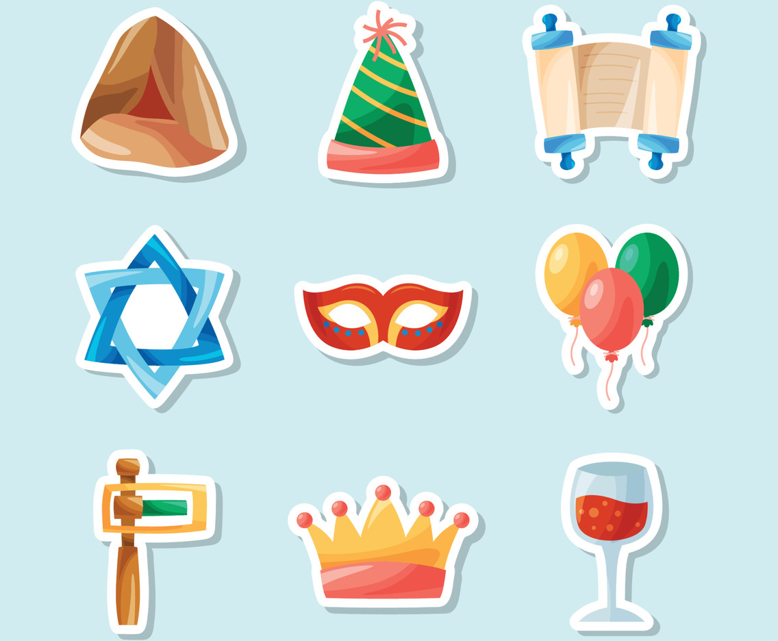 Purim Jewish Holiday Doodle Sticker Collection