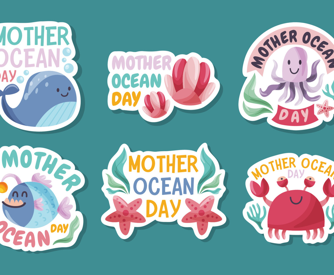 Mother Ocean Day Awareness Doodle Sticker Collection