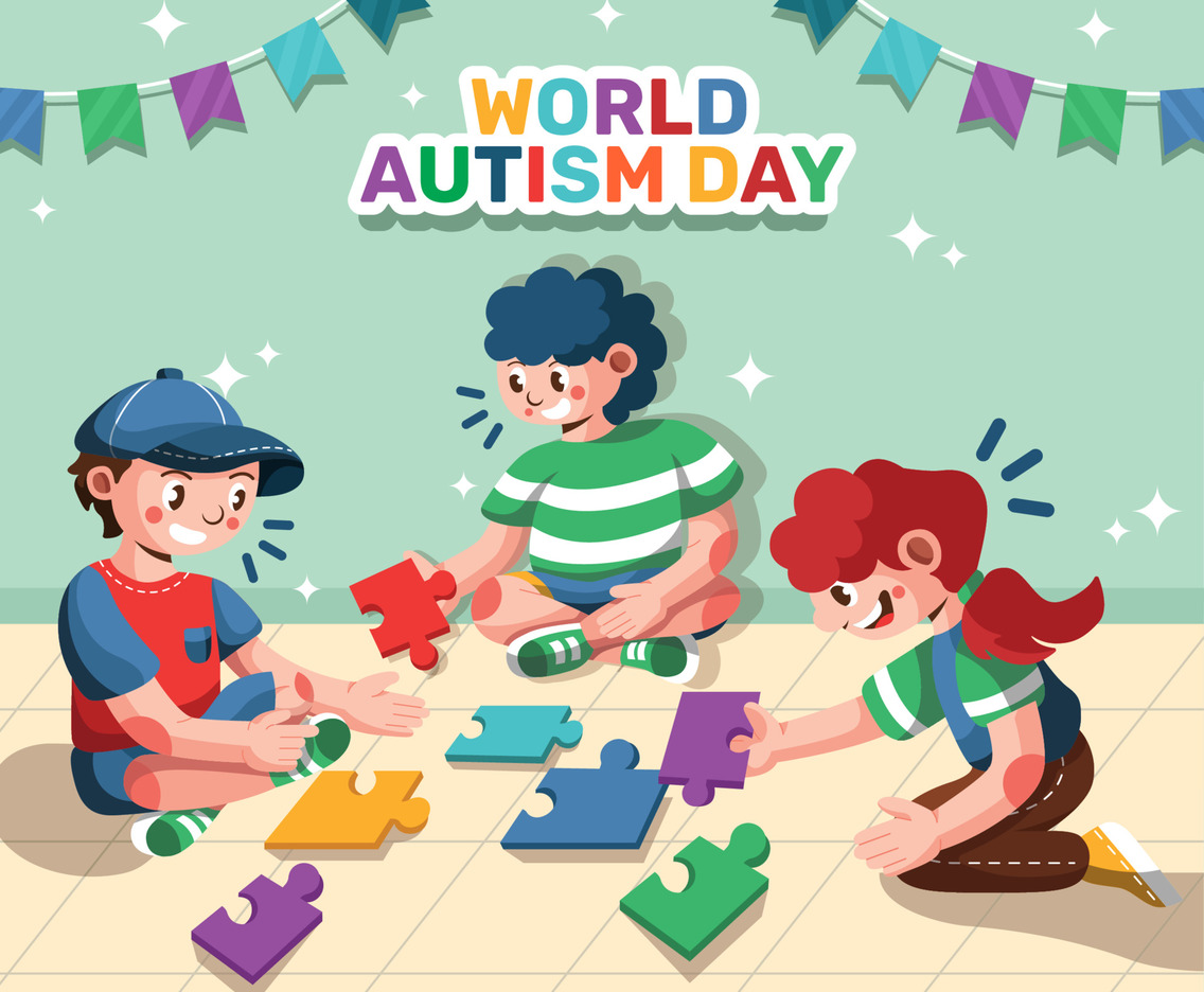 World Autism Day with Children Playing Puzzle Piece