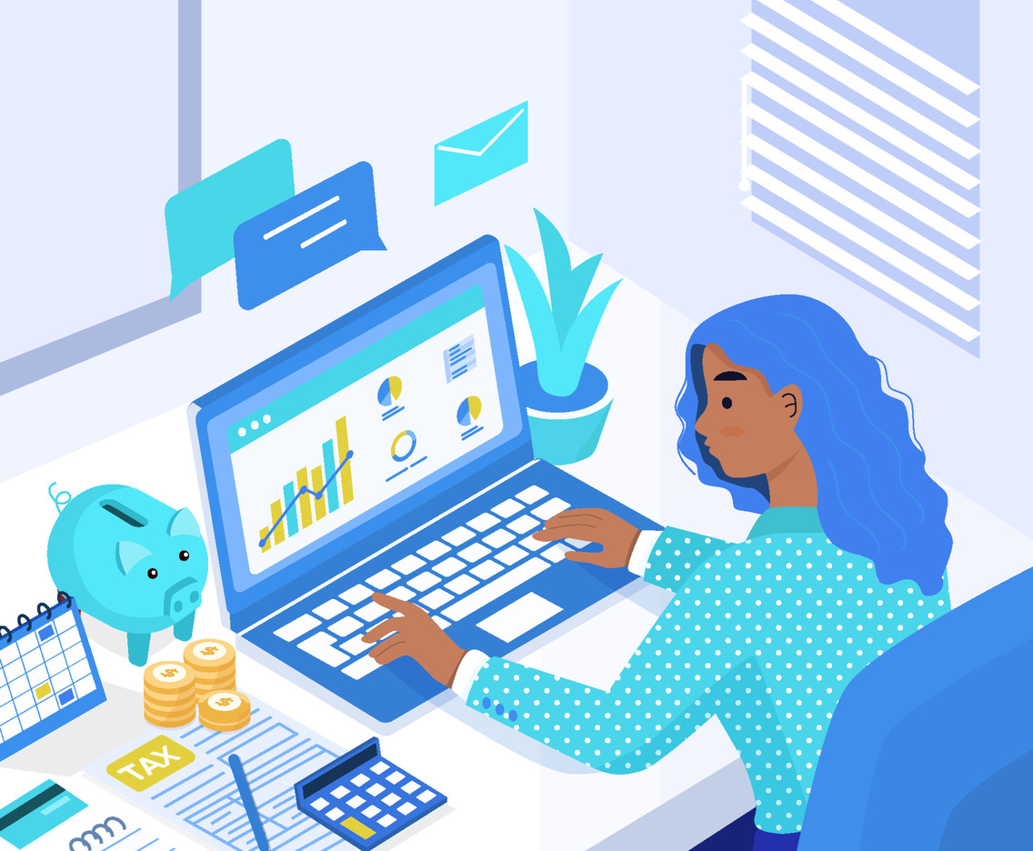 Woman Do Accounting Work On Her Laptop Concept