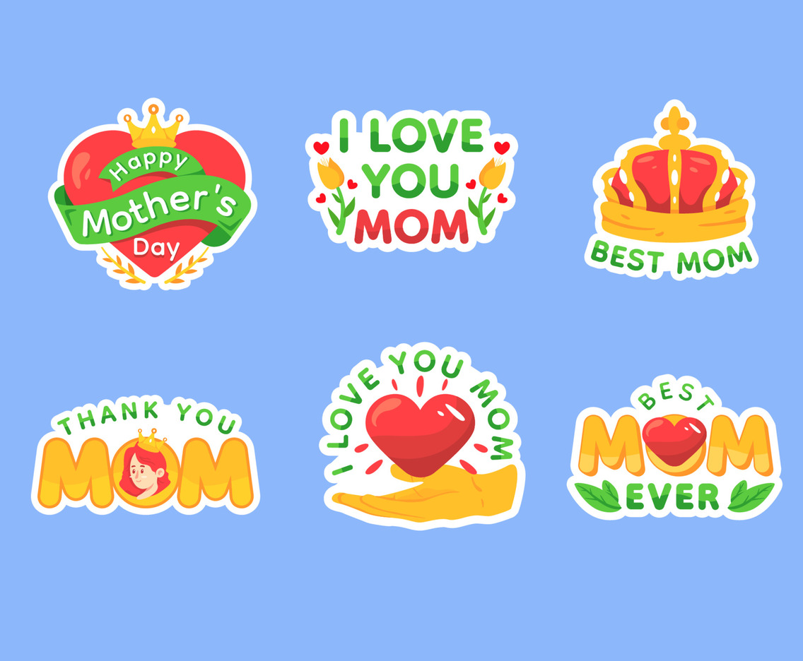 Happy Mothers Day Stickers Set