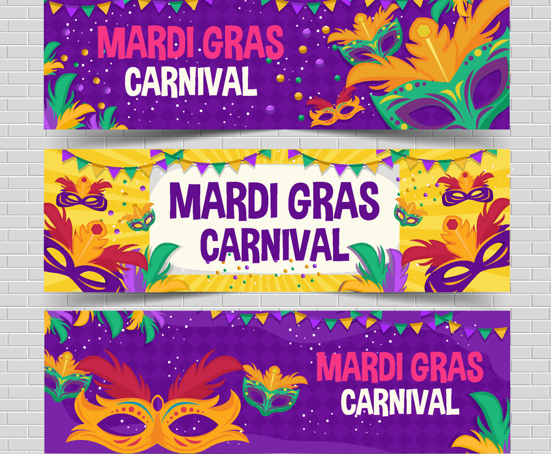 Banner Set Mask of Mardi Gras Carnival