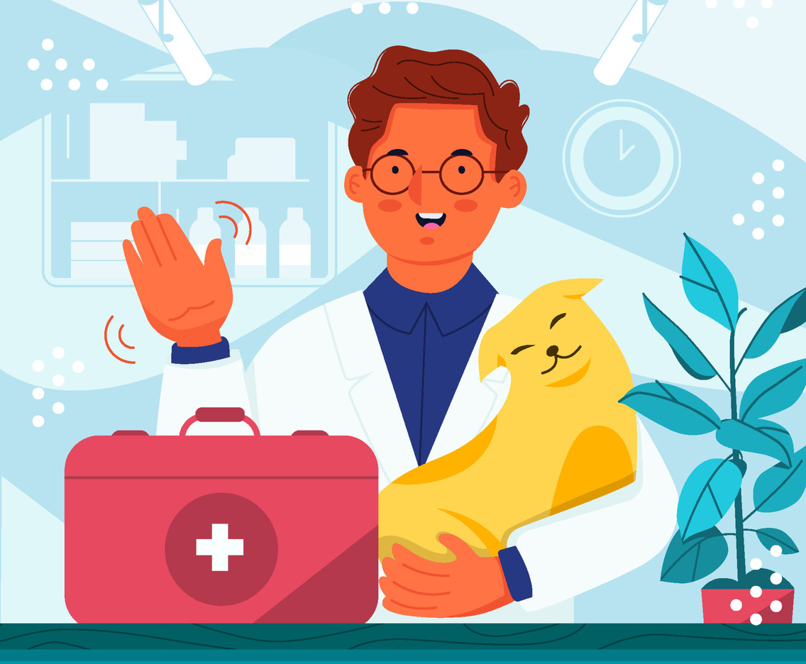Animal Doctor Carry Dog Greets Customer Concept