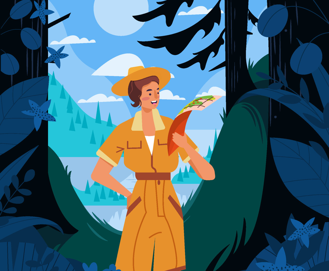 Girlscout Reading Map In Forest Concept