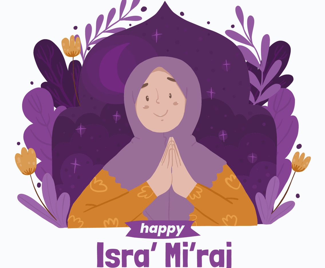 Muslim Girl in Hijab Congratulating Isra Mi'raj