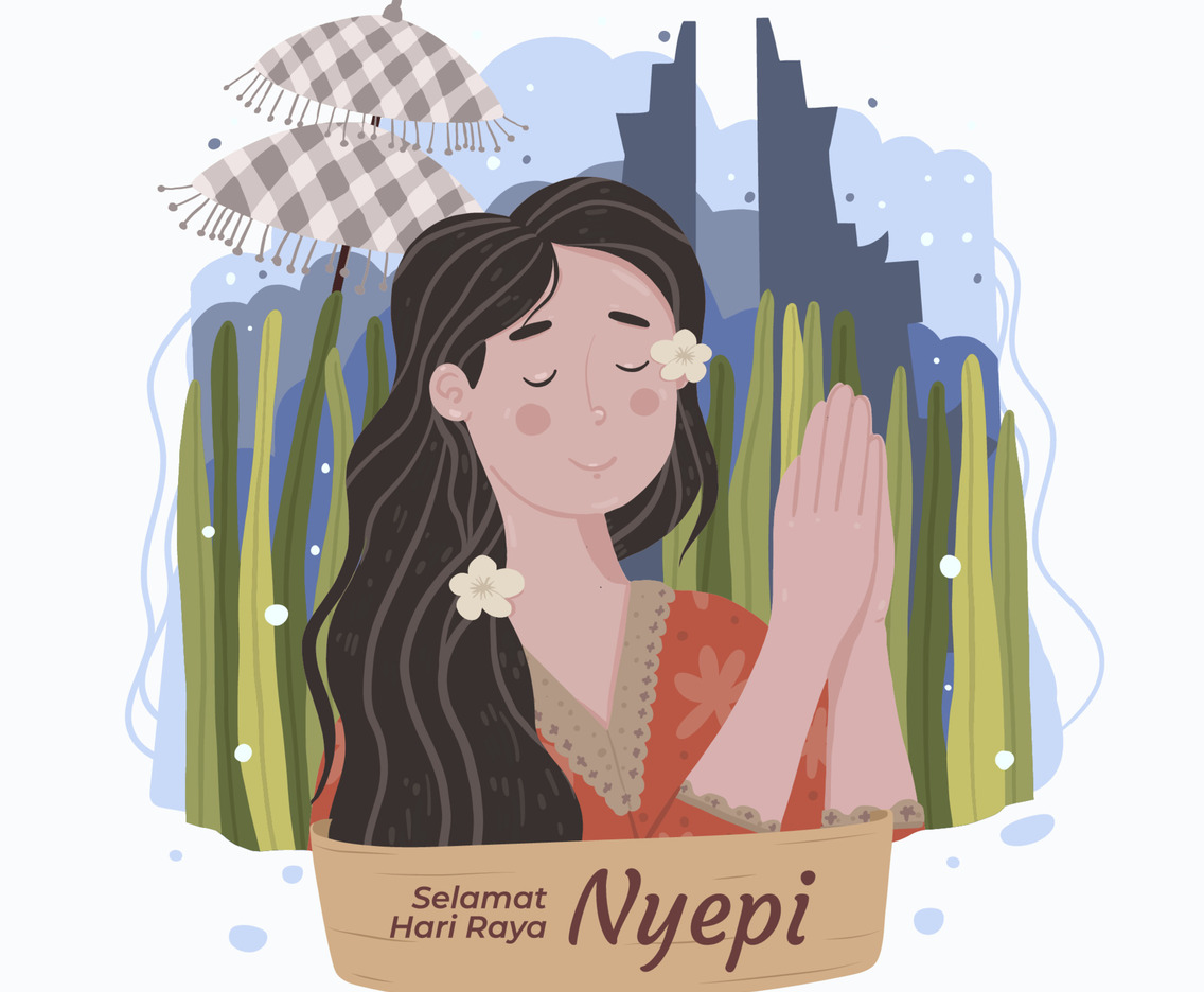 Balinese Girls Perform Rituals on Nyepi Day