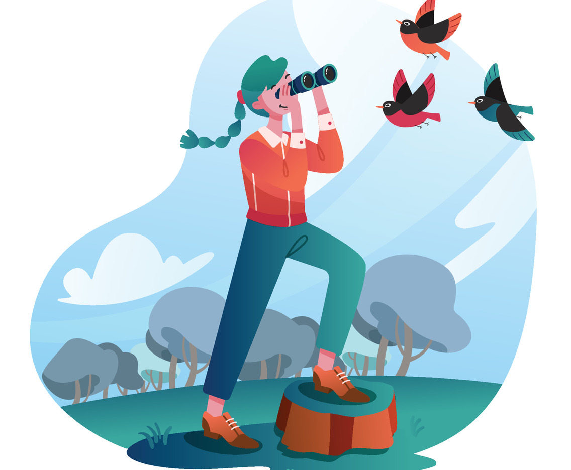 A Birdwatcher Observing the Birds