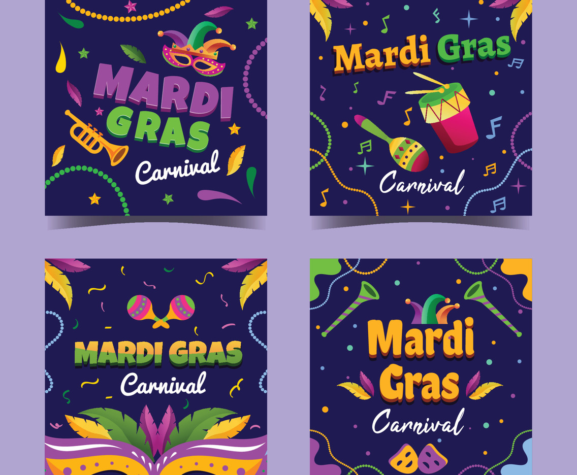 Set of Mardi Gras Social Media