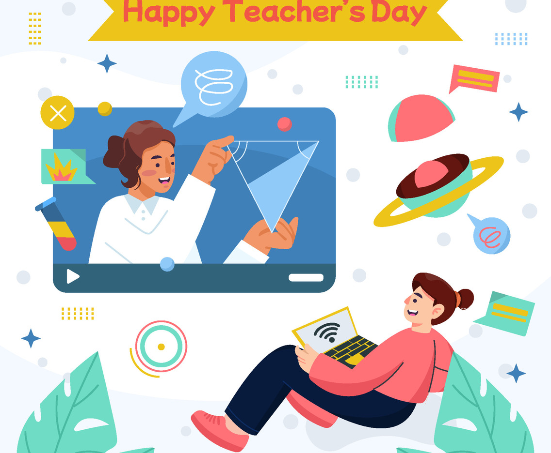 Female Teacher Teach Online With Her Pupil Concept