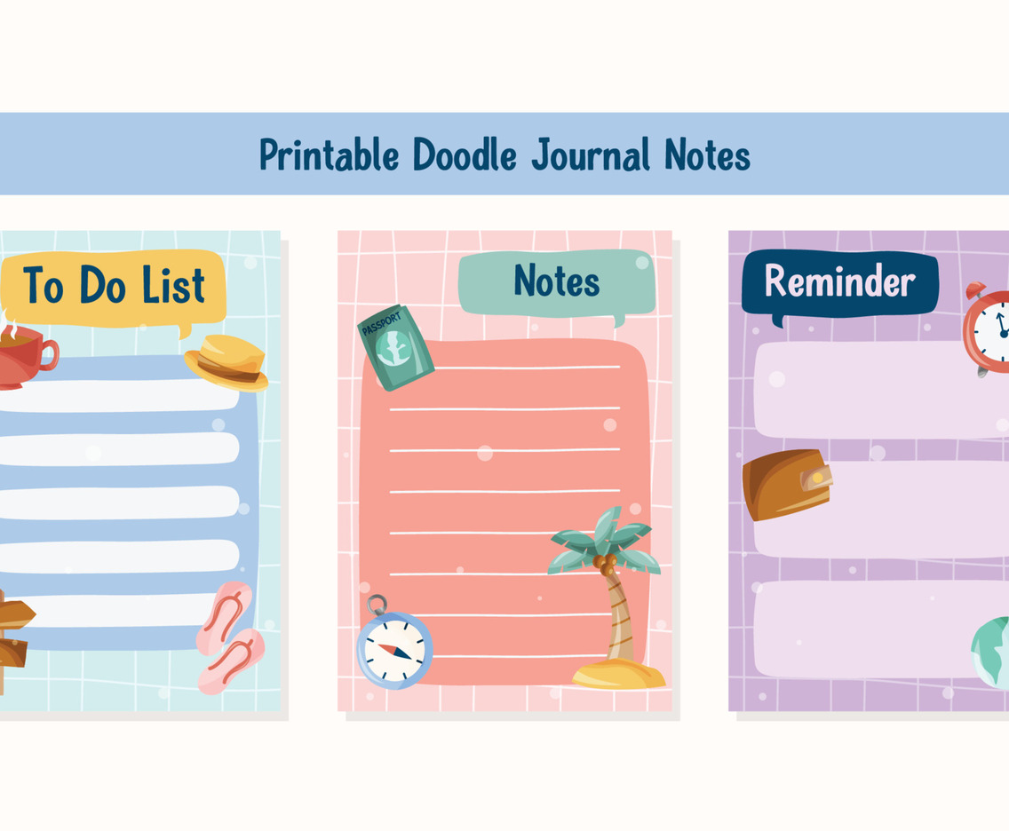 Travel Journal Notes With Doodle Element Set