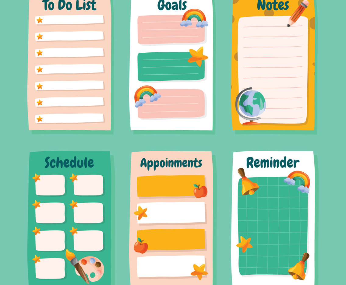 School Table Journal With Doodle Elements Collection