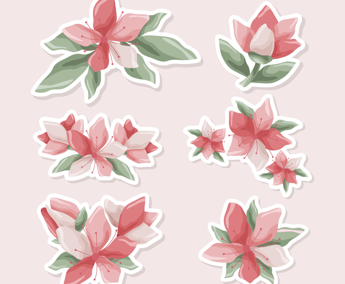 Cherry Blossom Blooming Flower Doodle Sticker Collection