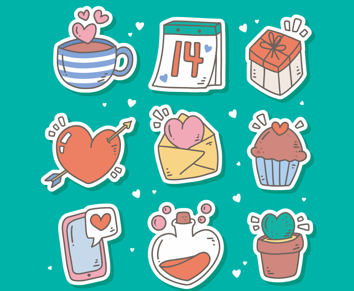 Cute Hand Drawn Valentine Stickers Collection