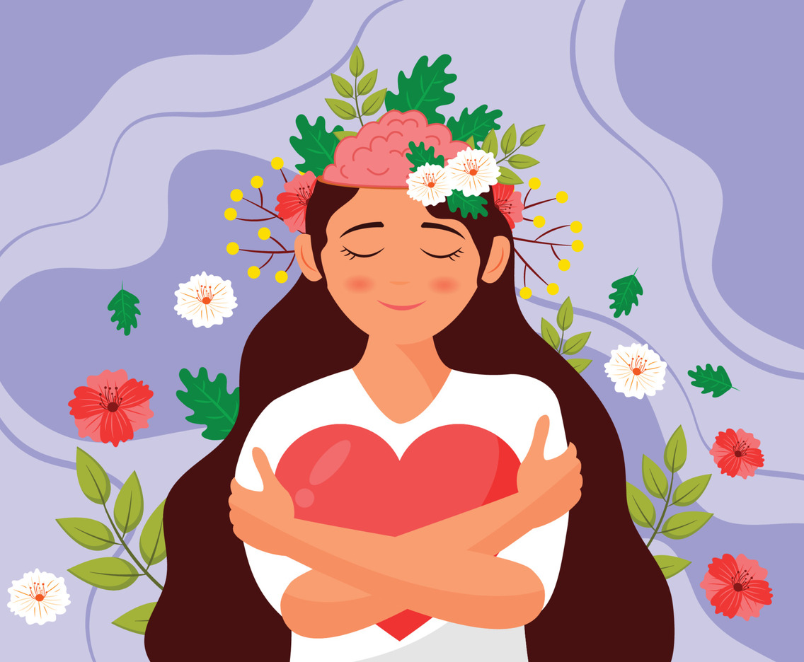 Women Hug Heart to Love Herself