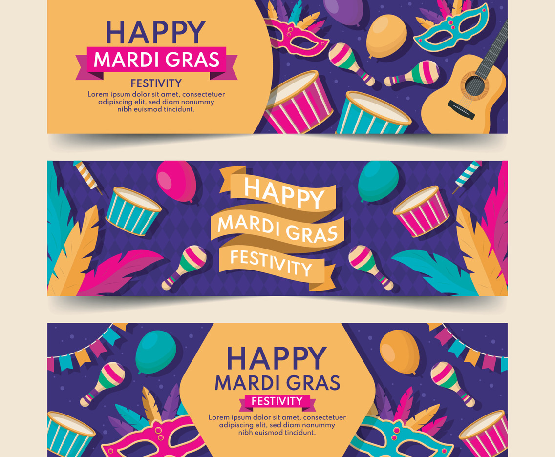 Mardi Gras Carnival Festival Colorful Banner Collection