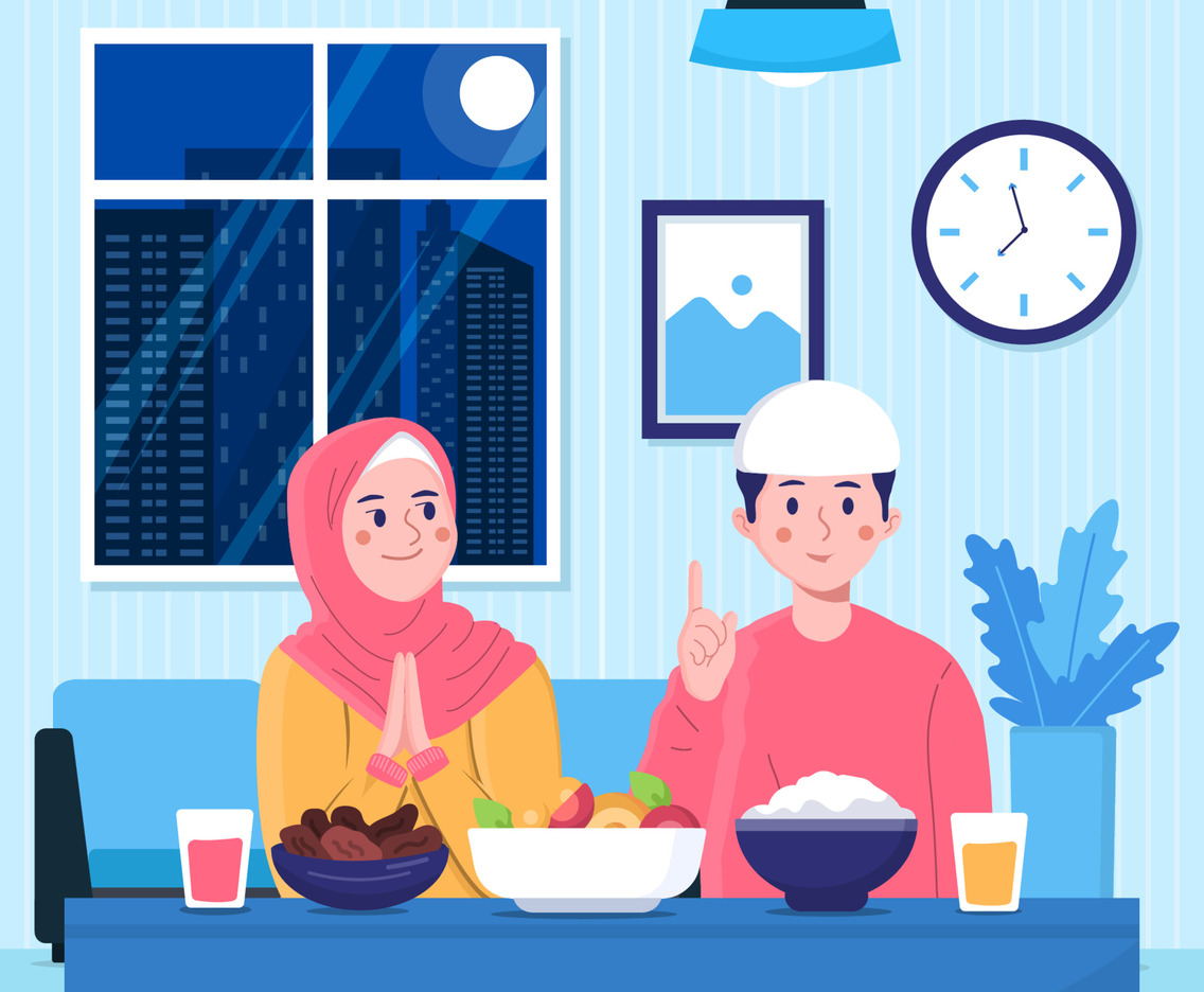 Happy Moslem Couple Having Iftar Dinner