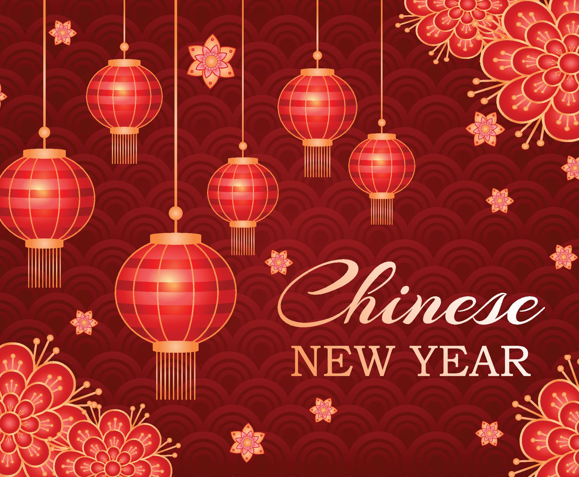 Chinese New Year With Lanterns and Flowers