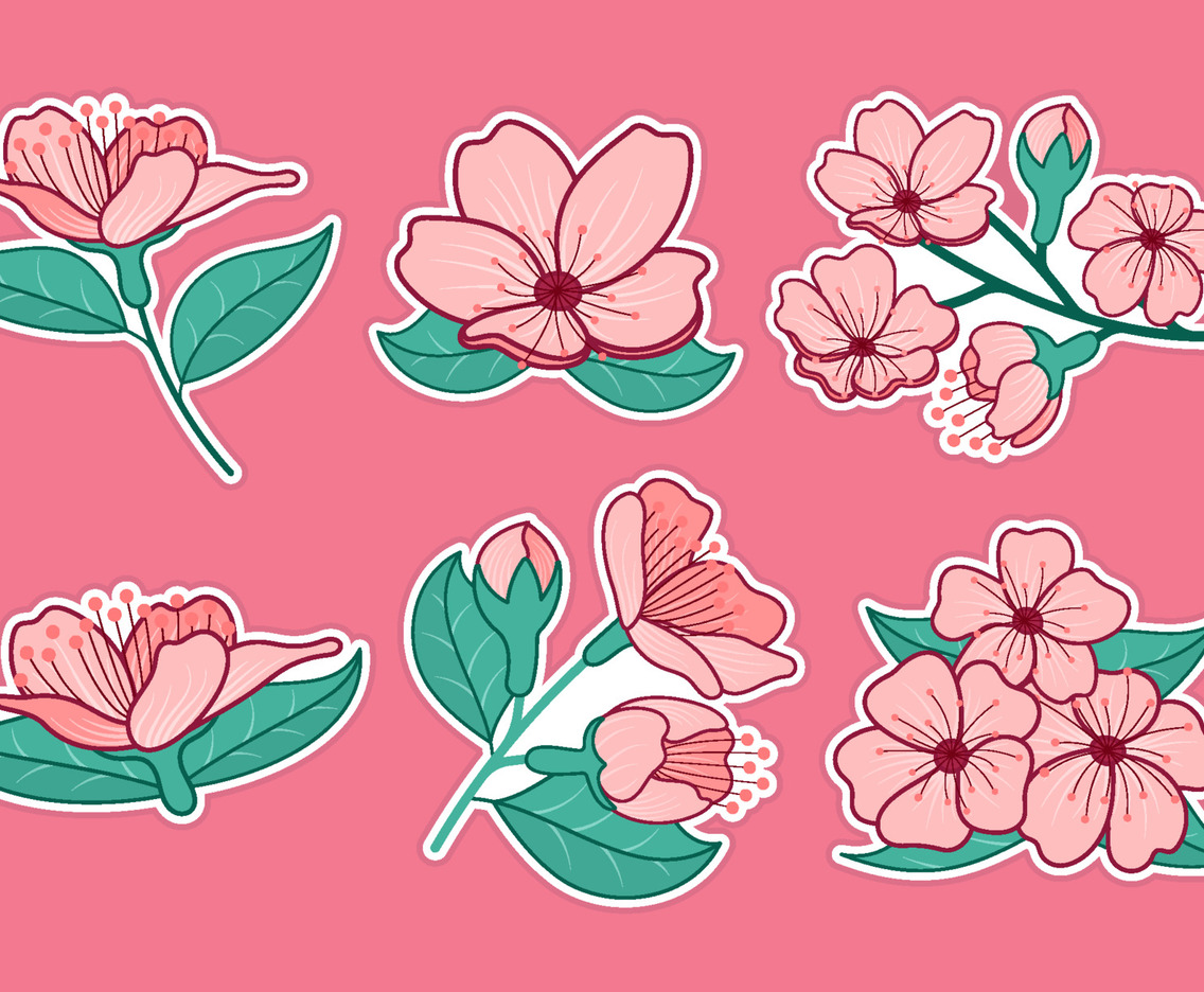 Floral Cherry Blossom Sticker Label Set