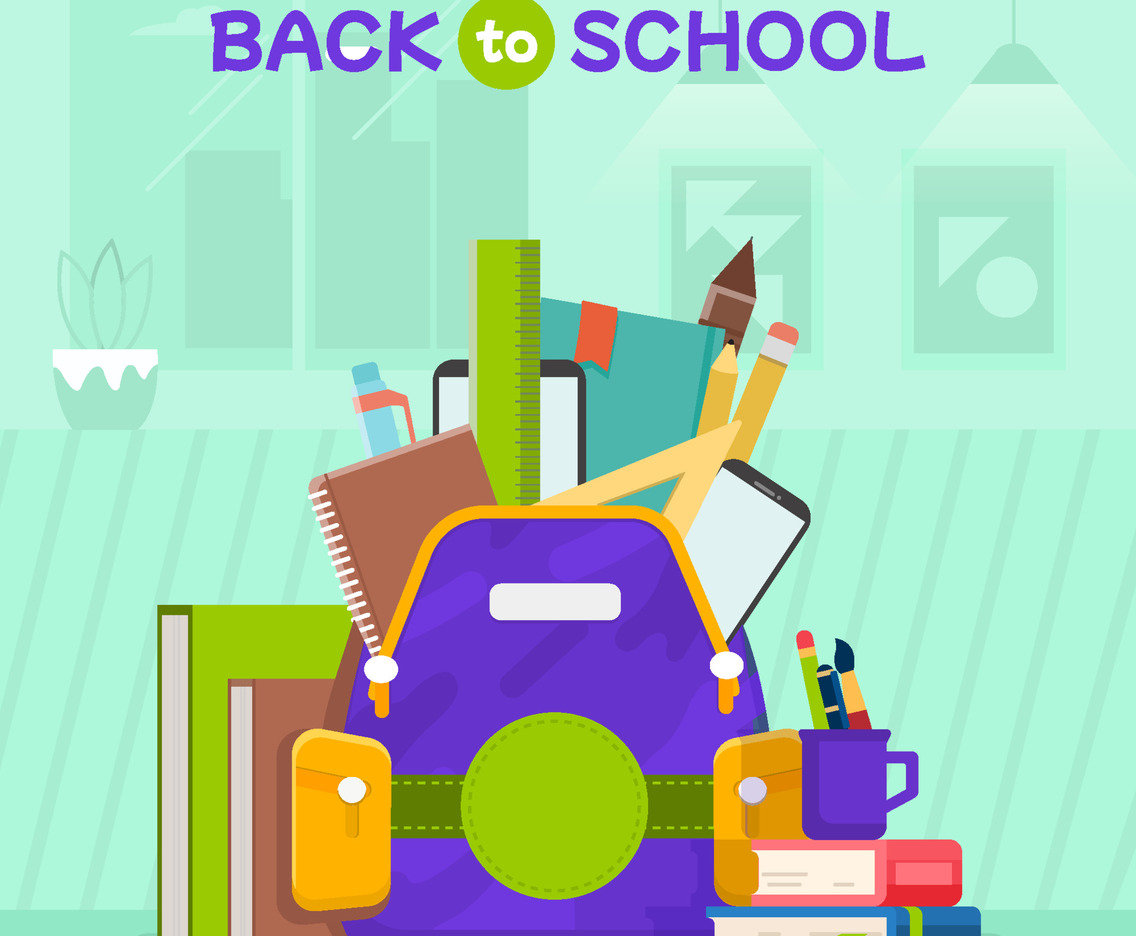 Bag With School Equipments And Books Concept