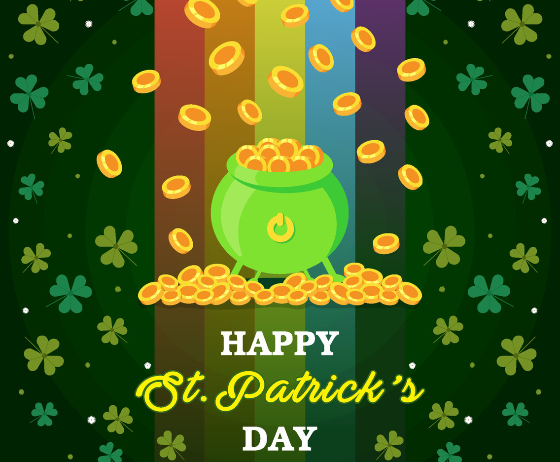 Happy St. Patrick's Day With Cauldron of Coins Concept
